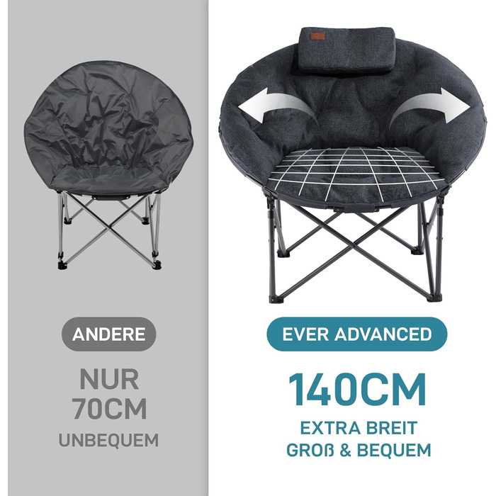 Крісло для кемпінгу EVER ADVANCED Luxus Moonchair XXL: велике, розкладне, чорне, до 150 кг, з подушкою