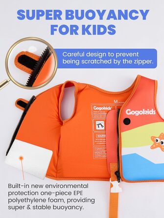 Спасальний жилет для плавання Gogokids для дітей 15-30 кг, помаранчевий, 5-8 років