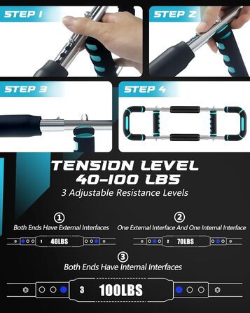 Тренування рук Twister з 6 рівнями (30-50 кг/30-150 lbs), портативний тренажер для грудних м'язів зі знімним дизайном - тренажер для грудей чоловіків для дому, офісу та подорожей, червоний 30-100 lbs, 4Spring (синій 40-100 lbs)