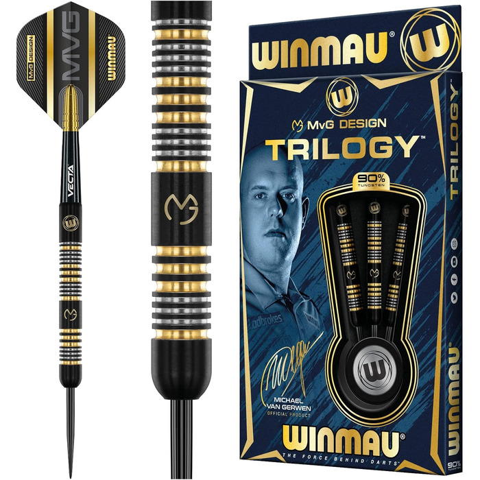 Дротики WINMAU Michael Van Gerwyn MvG Trilogy 23 г, сталевий наконечник, вольфрам, професійний набір з оперенням і шaфтами