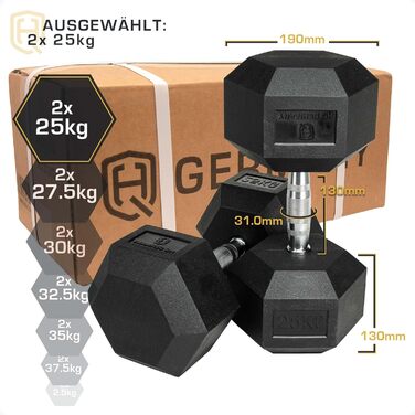 Гантелі HQ Germany шестигранні 2x25 кг, набір 2.5-37.5 кг, ±1,5% вага