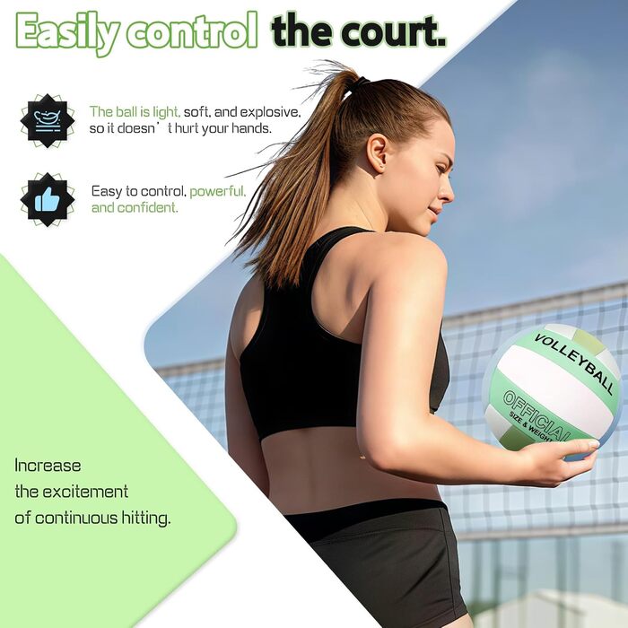 Волейбольний м'яч Aipwerer для пляжу та залу: водонепроникний, Soft Touch, зелено-жовтий, розмір 5