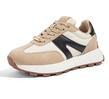 Кросівки жіночі Lucky Step на платформі бежево-чорні, ретро-стиль для бігу, тенісу та повсякденного носіння 37 EU