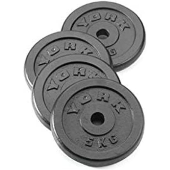 Набір дисків York Fitness 4x5 кг з чавуну для штанги, 1-дюймовий отвір, для силових тренувань та набору м’язової маси