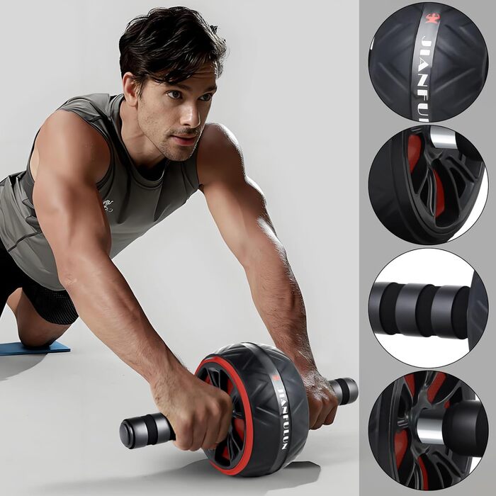 Ролер для пресу AB Roller - тренажер для пресу з килимком для колін - неслизьке обладнання для тренування пресу вдома - підходить для початківців та професіоналів (чорний та червоний)