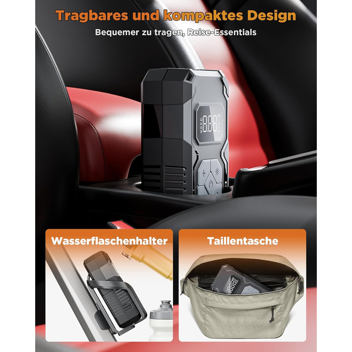 Електричний компресор для шин 150 PSI: насос для авто, велосипеда, мотоцикла, м'ячів (сірий)