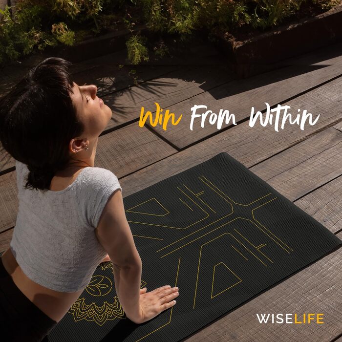Йога-мат Wiselife Tru Alignment з ременем, 6 мм, TPE, антрацит, для жінок і чоловіків