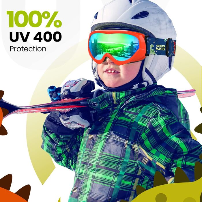 Дитяча лижна маска OutdoorMaster з UV-захистом, сумісна з шоломом, для хлопчиків і дівчаток, VLT 18%