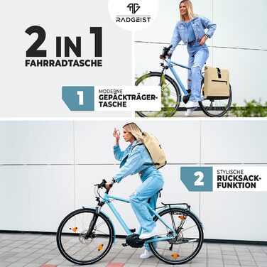 Велосумка на багажник RADGEIST 20 л, рюкзак, сумка через плече, для жінок і чоловіків, пісочний колір