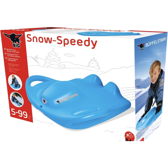 Санки пластикові BIG Snow Speedy, блакитні, з ручками та сидінням, для дітей від 5 років і дорослих, зимова іграшка