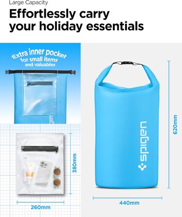 Водонепроникний мішок Spigen Aqua Shield 30L: Сумка для плавання, кемпінгу, каякінгу (Синій)
