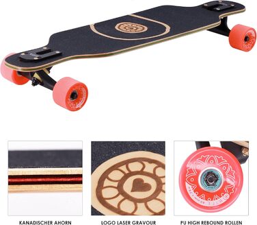 Longboard BTFL MAYA для дітей від 5 років з підшипниками ABEC 9, Drop Through Cruiser, скейтборд для початківців та досвідчених райдерів, фрірайд та для вулиць