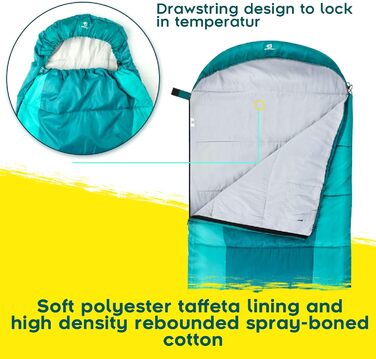 Спальний мішок Bessport фланелевий для кемпінгу 3-4 сезони - 10°C-20°C | Зимовий, легкий, водонепроникний та теплий для дорослих та дітей, для подорожей з рюкзаком, кемпінгу, походів та подорожей. Фланелевий, синьо-зелений (-5°C) (Поліестер Тафтата, небес