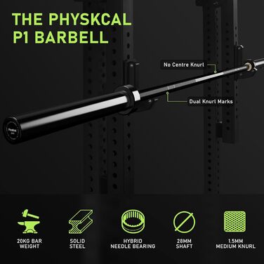 Олімпійський гриф PhysKcal 220 см, 20 кг, 50 мм для важкої атлетики та пауерліфтингу, професійний універсальний гриф