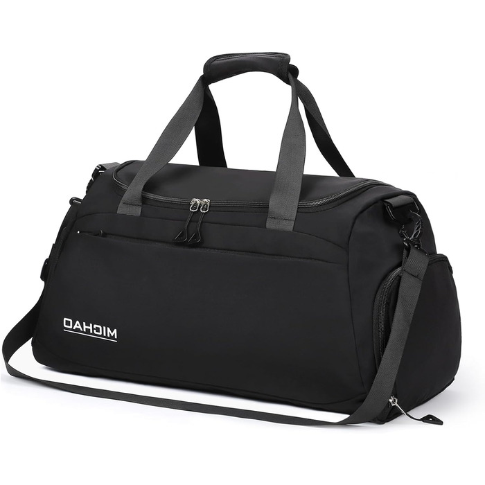 Спортивна сумка для подорожей та спорту, велика (48x23x27 см), з відділенням для взуття та мокрих речей, водонепроникна, для жінок та чоловіків, (ретро-чорний)