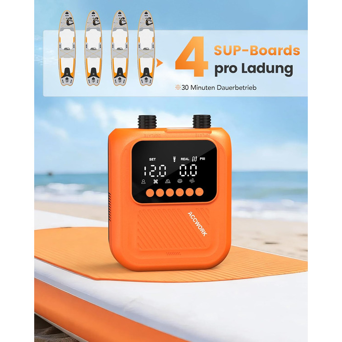Насос електричний для SUP дошки Accwork 20 PSI, 12V, з адаптерами для каяка, човна, надувного матрацу