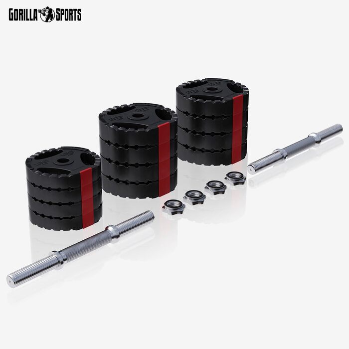 Набір гантелей GORILLA SPORTS 20/30 кг, Ø30 мм, 2 гантелі з гвинтовими замками, рифлені ручки, пластик