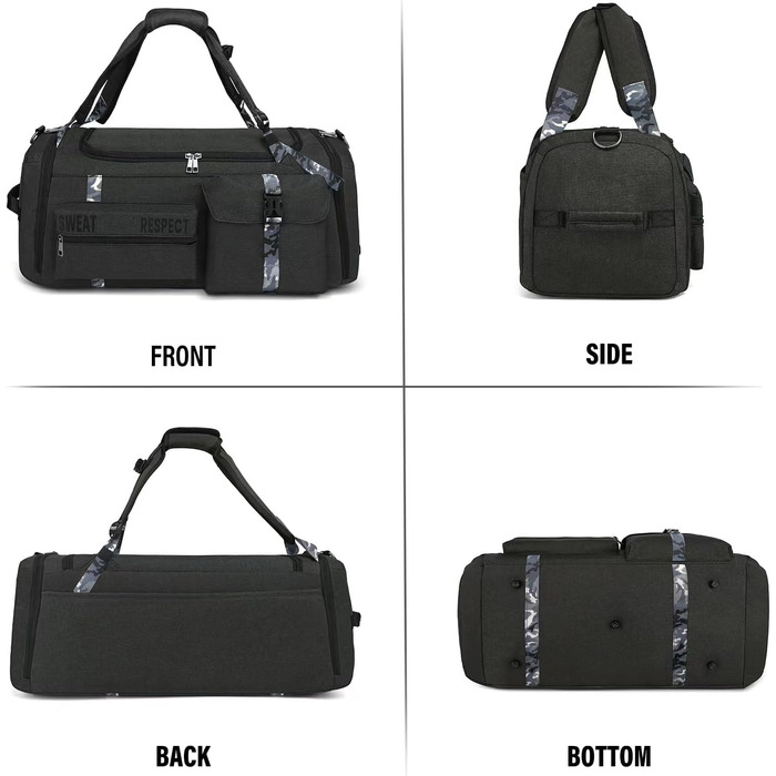 Спортивна сумка-рюкзак 3-в-1 для чоловіків з відділенням для взуття та вологих речей, чорна (22.4 x 10.6 x 11 дюймів)