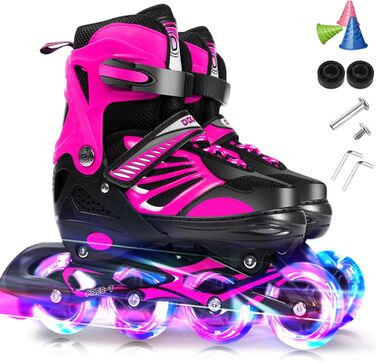 Дитячі ролики для катання на роликах, розмір 34-37, світлові колеса, рожеві