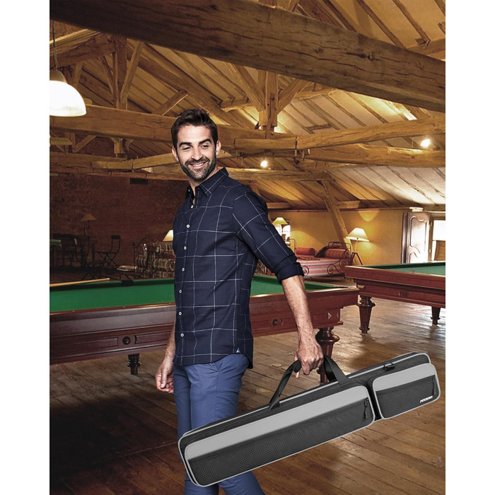 Чохол для більярдної кістки, 10 x 13 см, з кишенями, на 4 кістки, 5 аксесуарів, з підкладкою, м'який та міцний, з регульованими плечовими ременями для чоловіків та жінок (Чорний / Сірий)