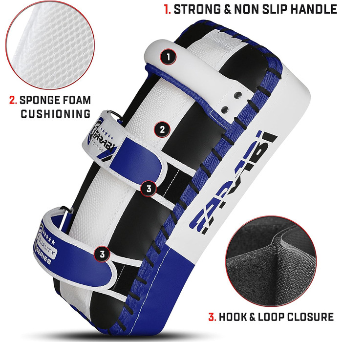 Подушки для ударів Farabi Sports Curved Kick Pads, сині - для кікбоксингу, ММА, Муай Тай, тренувань та кікбоксингу