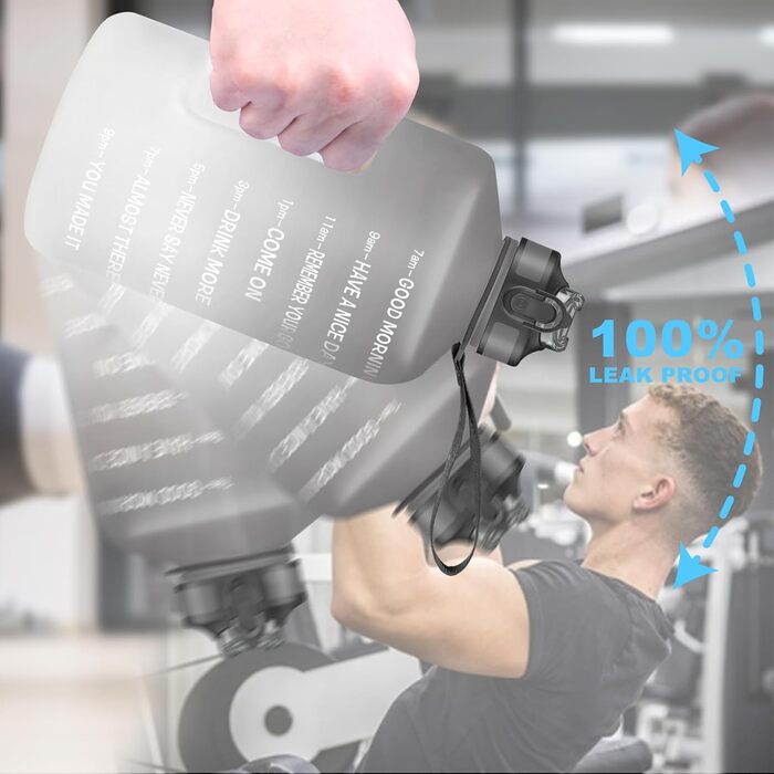 Спортивна пляшка для води 3,78 л з позначками часу та трубочкою, BPA Free, витокозахисна, сіро-біла