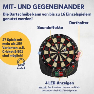 Електронна дартс-дошка Best Sporting Coventry з LED-дисплеєм, 12 дротиками та запасними наконечниками, для 16 гравців, якісний автомат для дартсу