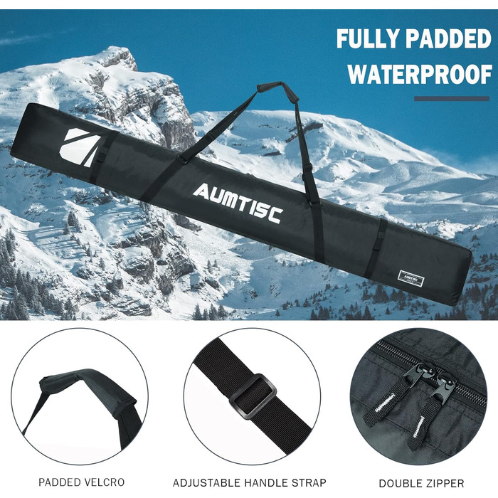 Чохол для лиж AUMTISC Skitasche: міцний, з регульованою ручкою, 170-185 см, чорний