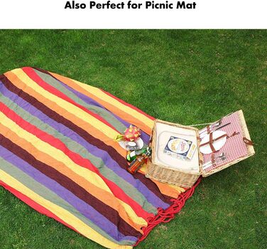 Гамак для відпочинку на відкритому повітрі з бавовни на 1 особу, 190 x 80 см, вантажопідйомність до 150 кг, з сумкою для перенесення. Ідеально підходить для пляжу, тераси, веранди, саду або двору.