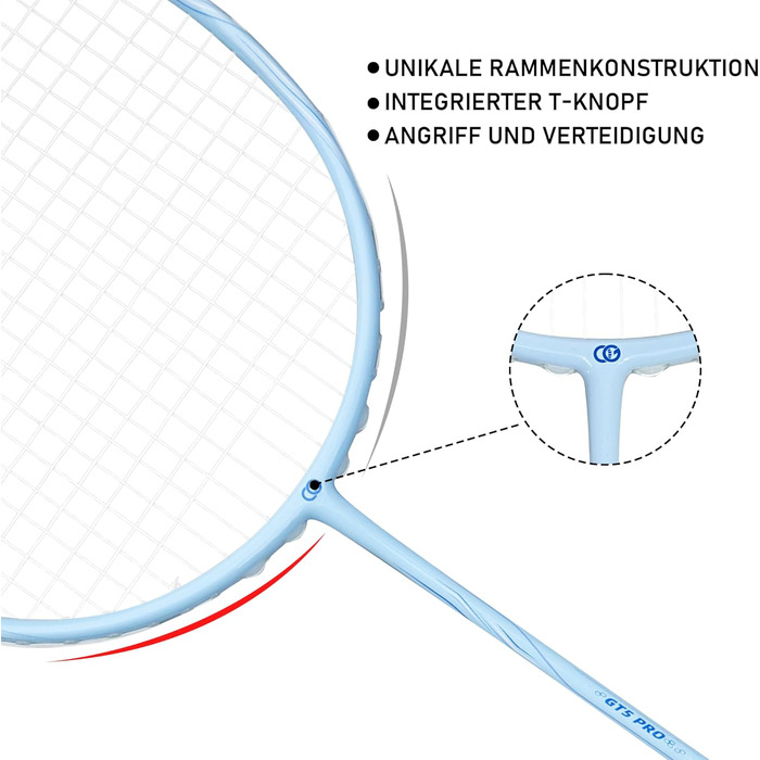 Ракетка для бадмінтону OGEENIER з графіту, легка, професійна, карбонова, з антиковзним грифом та сумкою (Блакитна)