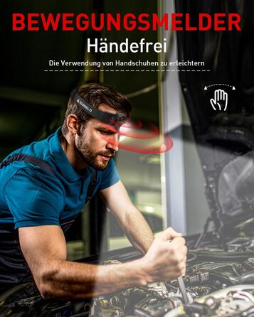 Ліхтар на лоб LED Sogdeco 5000 люмен, акумуляторний, IP68, сенсор, червоне світло, для кемпінгу та виживання