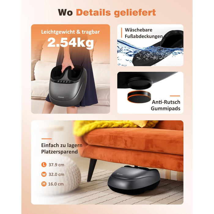 Масажер для ніг KNQZE Shiatsu з підігрівом, для фасціїту та зняття болю (сірий)