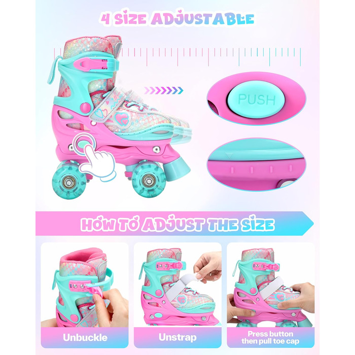 Ролики для дітей Sportneer, EU 23-36, кольори веселки, комплект з захистом, для початківців