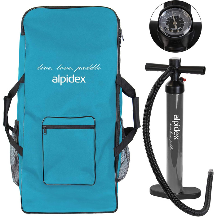 Надувна SUP-дошка ALPIDEX 320×76×15 см, комплект: весло, плавці, насос, рюкзак, ремкомплект, до 200 кг