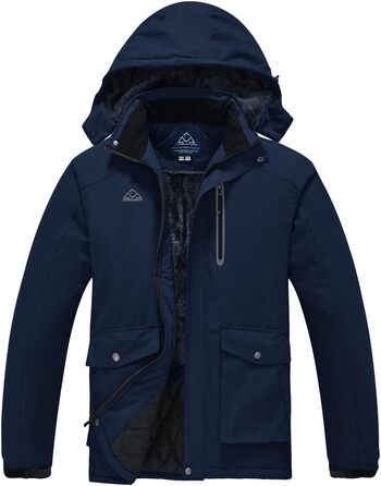 Чоловіча тепла куртка для сноуборду та гірськолижного спорту: флісова, зимова, вітрозахисна, для хайкінгу та активного відпочинку з капюшоном (XL, темно-синій)