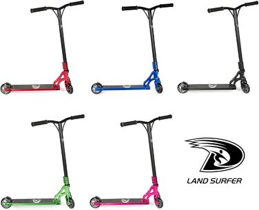 Трюковий самокат Land Surfer PRO X для дітей від 8 років і підлітків, 360° дека, 100 мм PU-колеса ABEC-9, для просунутих трюків, хромований червоний