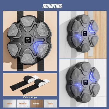 Електронна музична бокс-машина Vicyol S&D з Bluetooth, LED підсвічуванням, рукавичками, PU настінне тренувальне обладнання, 9 режимів, 40x40x4 см