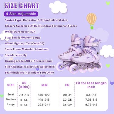 Дитячі ролики Kinder для дівчаток, регульовані, 4 розміри, для занять в приміщенні та на вулиці