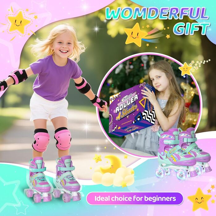 Дитячі ролики Nattork для дівчаток, Райдужне єдинорога, для малюків, 5-8 років, регульовані ролики з підсвічуванням – найкращий подарунок на день народження