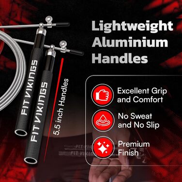 Скакалка Fit Vikings – регульований, легкий, для CrossFit, боксу, MMA, фітнесу, Double Unders, кардіотренувань – PREMIUM якість