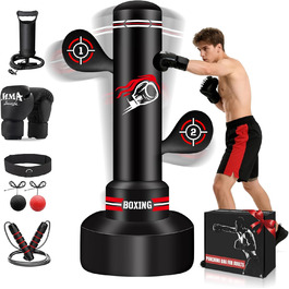 Стенд-боксерський мішок NZQXJXZ для дорослих 180 см з рукавичками, насосом, скакалкою та м'ячем для рефлексів. Ідеально для MMA та фітнесу