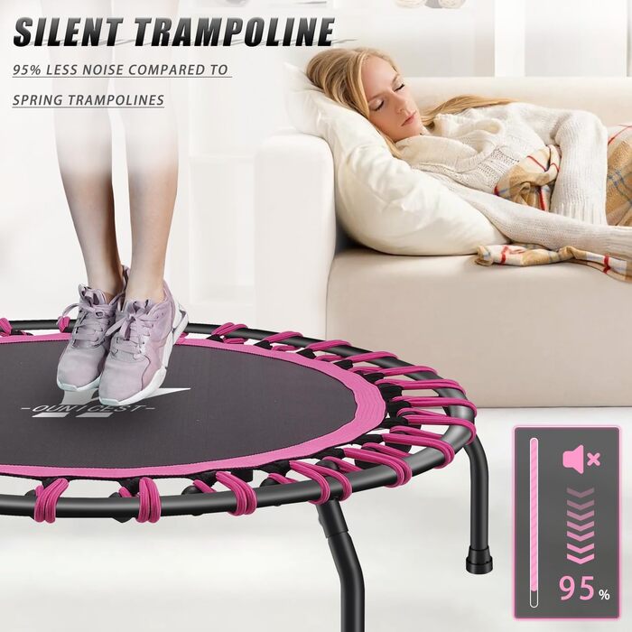Трамплін для фітнесу 112 см, міні-трамплін для дому, рожевий, регульована ручка, вантажопідйомність до 150 кг