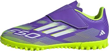 Дитячі футбольні бутси adidas F50 Club Hook and Loop для гри на траві, розмір 34 EU, фіолетовий/білий/лимонний