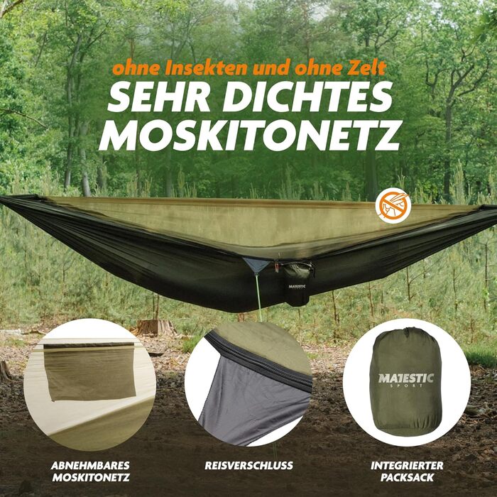 Гамак з москітною сіткою Hedera 330x150 см, зелений - для кемпінгу, пляжу, походу. Легкий, портативний, витримує до 300 кг
