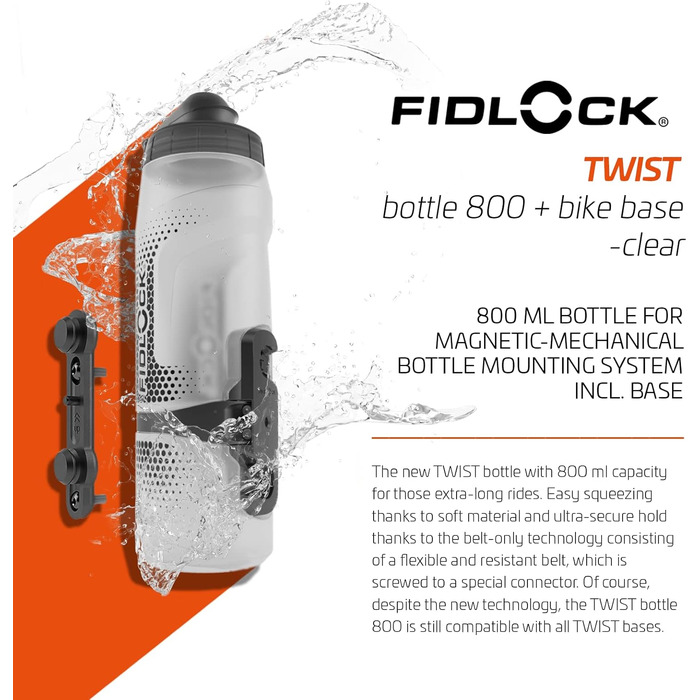 Велосипедна пляшка Fidlock Twist прозора чорна 600/800 мл з кріпленням Bike Base