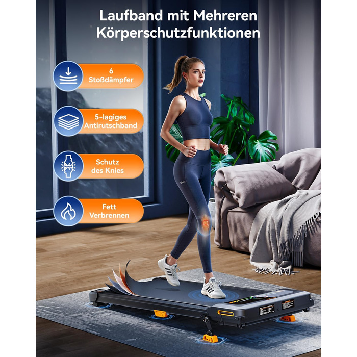 Бігова доріжка AnyLife з регулюванням нахилу, компактний, тихий, LED-дисплей, для дому, чорний, до 150 кг