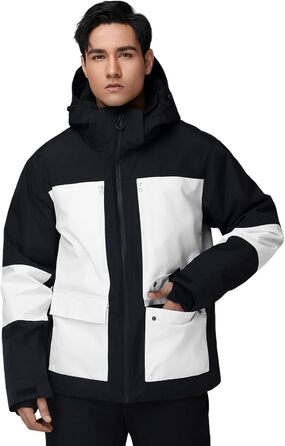 Комплект гірськолижний чоловічий HOTIAN: куртка та штани, водонепроникний, дихаючий, знімний капюшон, для сноуборду та гірськолижного спорту (S, BK+WT)