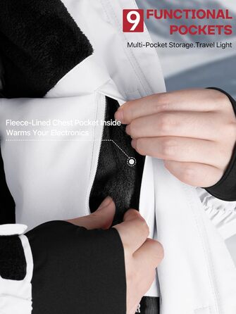 Водонепроникна зимова куртка FREE SODIER для жінок з флісовою підкладкою та капюшоном. Велика жіноча куртка з водонепроникним покриттям, зварні шви, Ginger Yeow (XXL, білий, чорний)