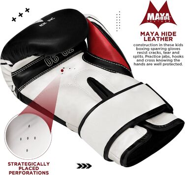 Дитячі боксерські рукавички RDX 4oz/6oz, Maya Hide шкіра, вентиляція, для тренувань, Муай Тай, ММА, кікбоксинг, чорні