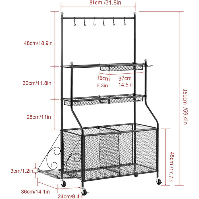 Стенд для зберігання тренувального обладнання: килимки для йоги, гантелі, штанги. З колесами та гаками. Чорний.